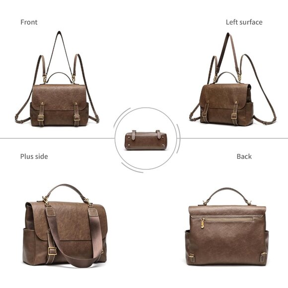 Light Brown PU Leather Backpack Purse for Women, Anti-Theft, Small Travel, Styli - Picture 4 of 7